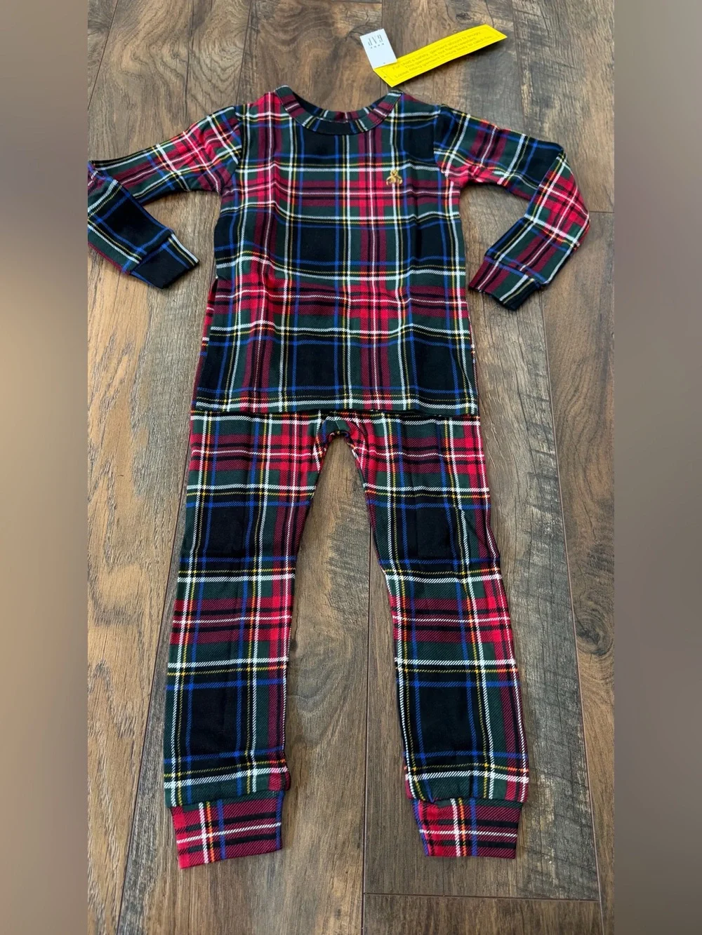GAP Baby Holiday Two Piece Cotton Pajamas, Black Tartan Plaid, Size 3T, NEW